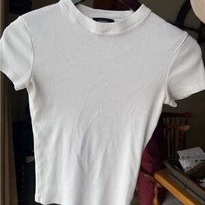 Theory White Ribbed Short Sleeve Top